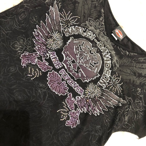 Harley Davidson RARE NWOT rhinestone BLING scull feathers wings design! SEXY!! - Picture 8 of 17